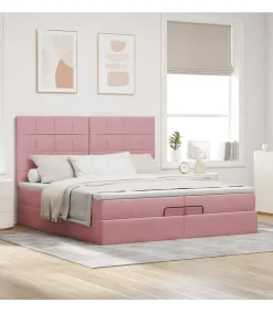 Hot Ottoman bed met matrassen 200x200cm fluweel roze Bedden