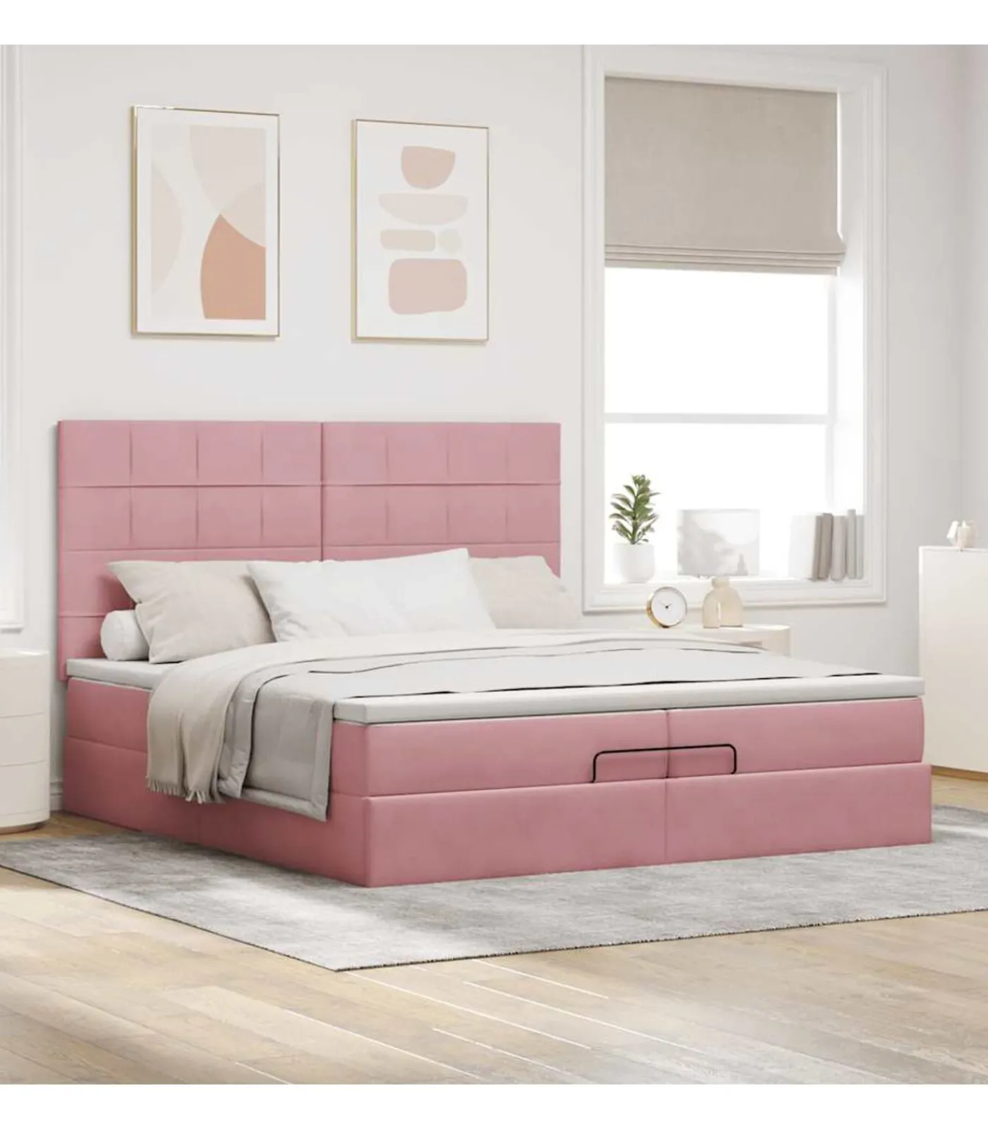 Hot Ottoman bed met matrassen 200x200cm fluweel roze Bedden