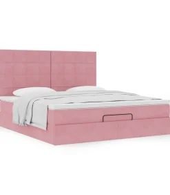 Hot Ottoman bed met matrassen 200x200cm fluweel roze Bedden