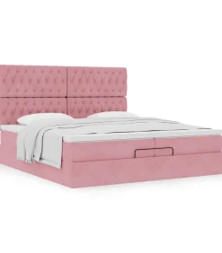 Online Ottoman bed met matrassen 200x200cm fluweel roze Bedden