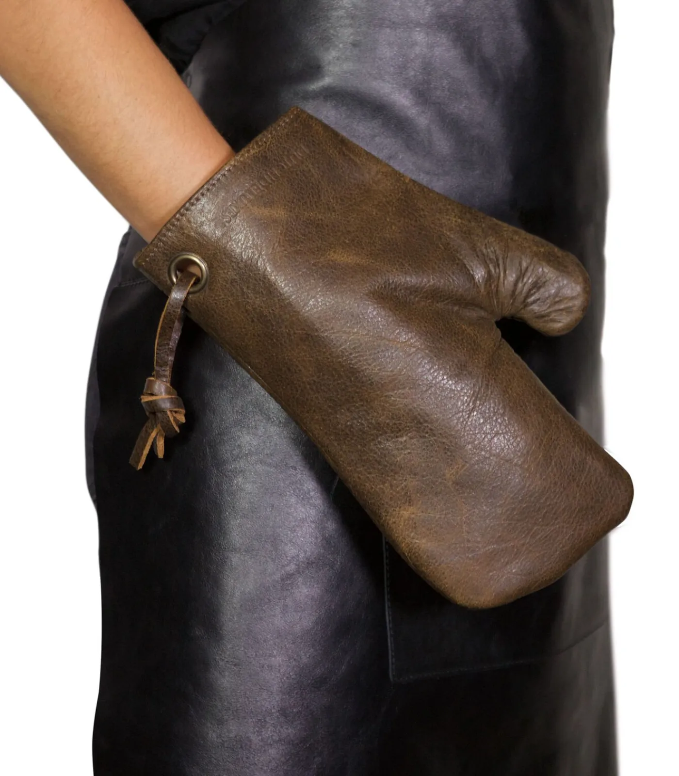 Hot Ovenwant - (Volnerf) Leder - Bruin - Geschikt voor Barbecue - Incl. Geschenkdoos Keuken- & Tafellinnen