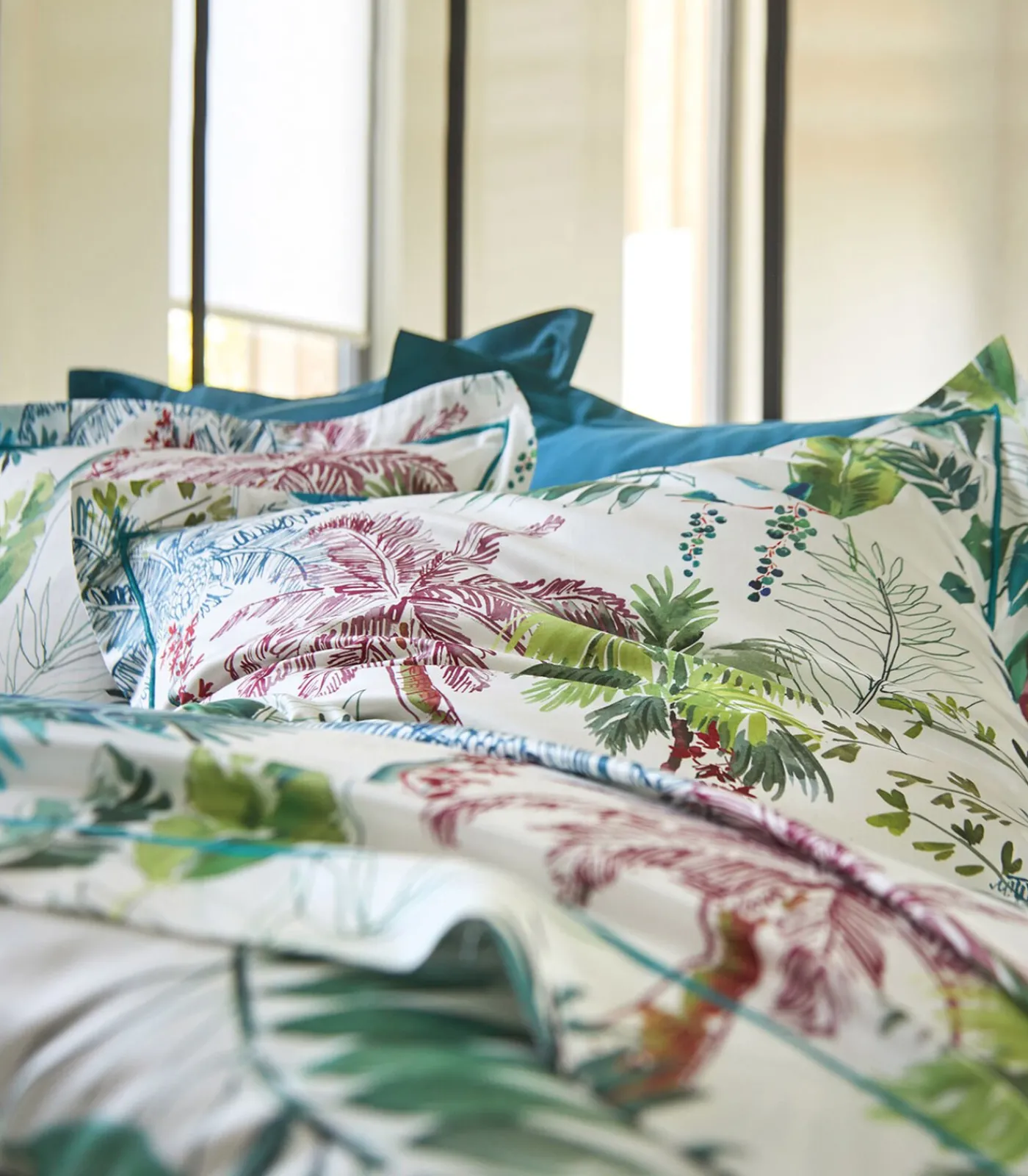 New PALMERAIE Bleu paon - Laken Satijn katoen Lakens