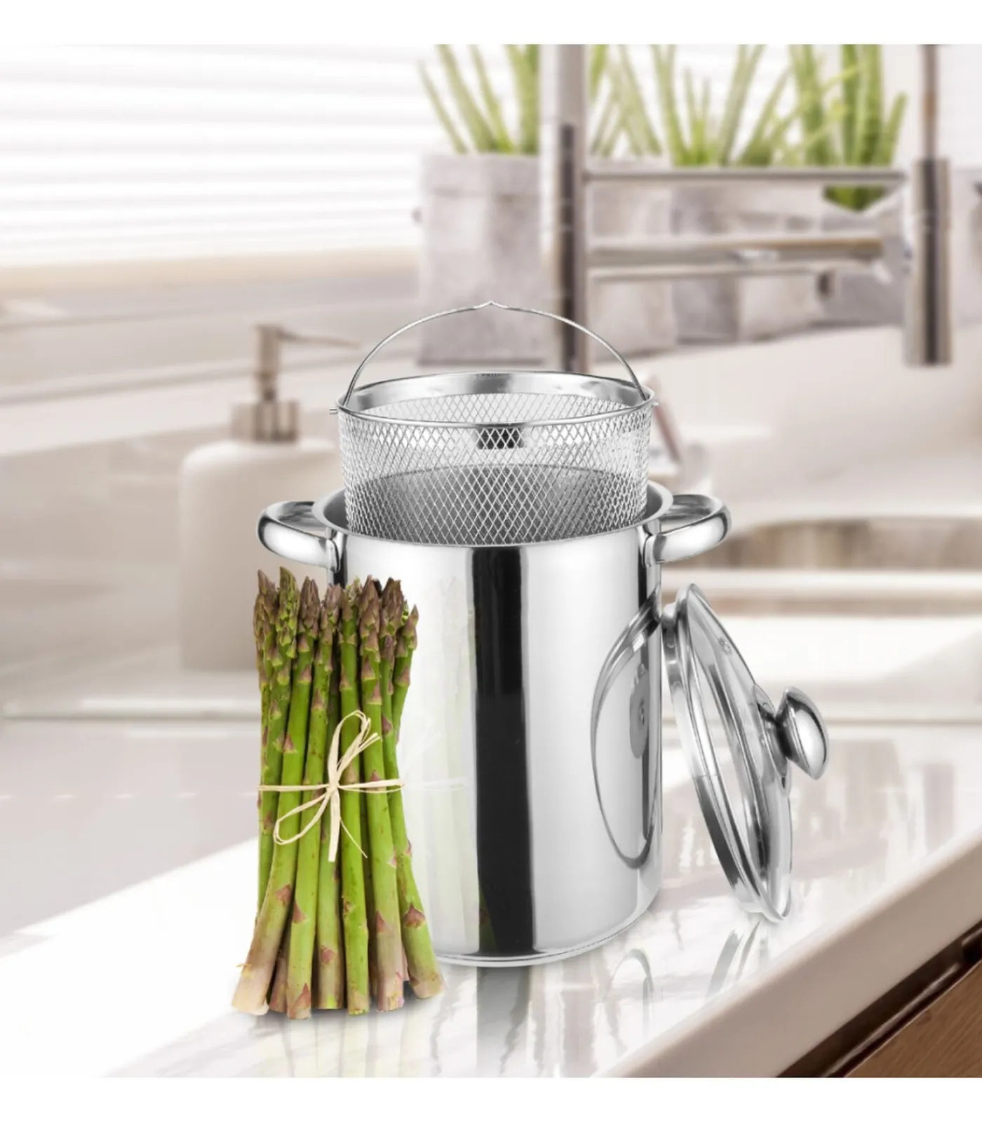 Sale Pastapan / Aspergepan met Glazen Deksel - RVS - ø 16 cm / 4.0 liter Potten & Pannen