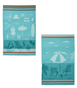 Hot Plage farniente - Set van 2 theedoeken van puur katoenen jacquard Keuken- & Tafellinnen