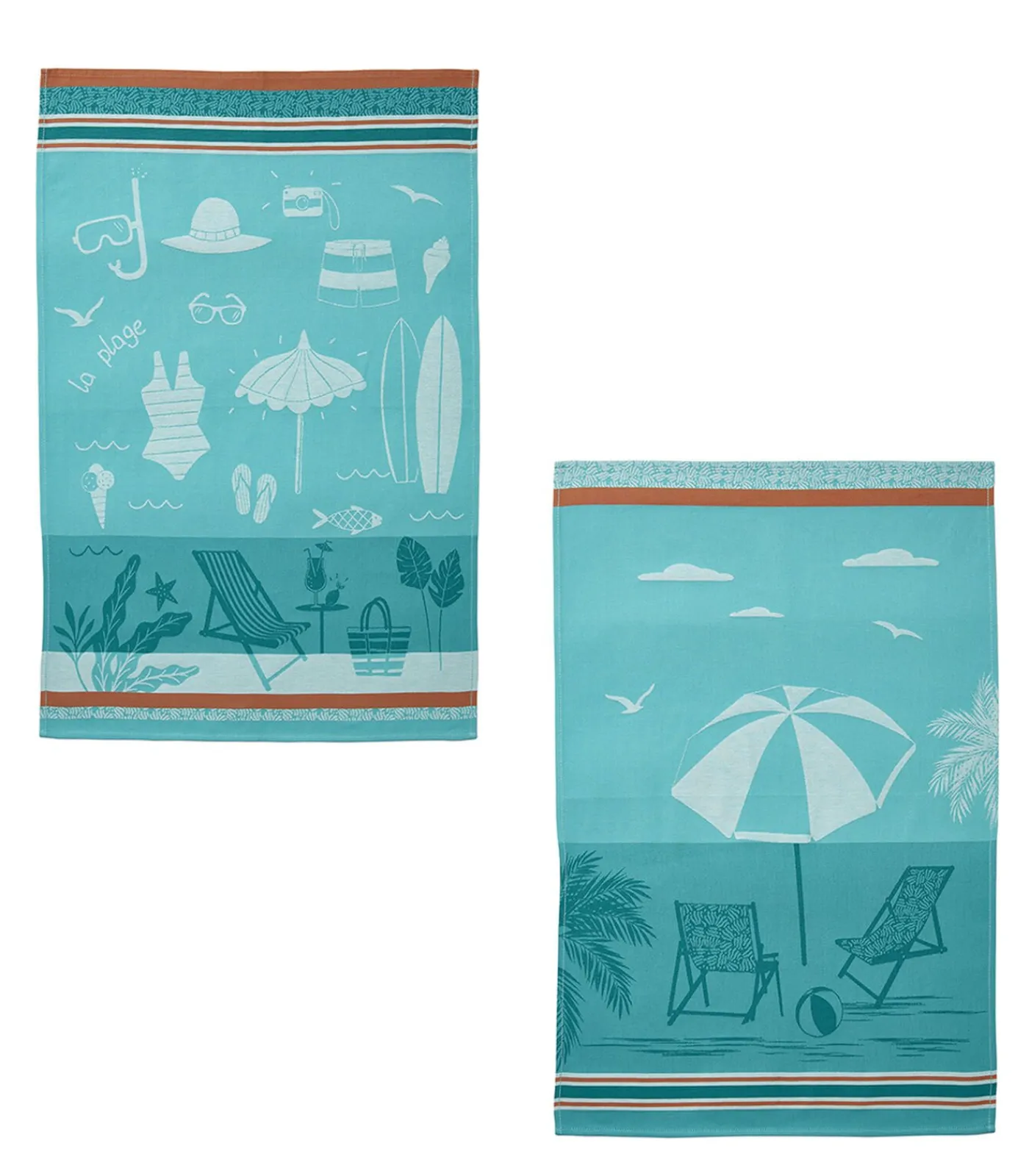 Hot Plage farniente - Set van 2 theedoeken van puur katoenen jacquard Keuken- & Tafellinnen