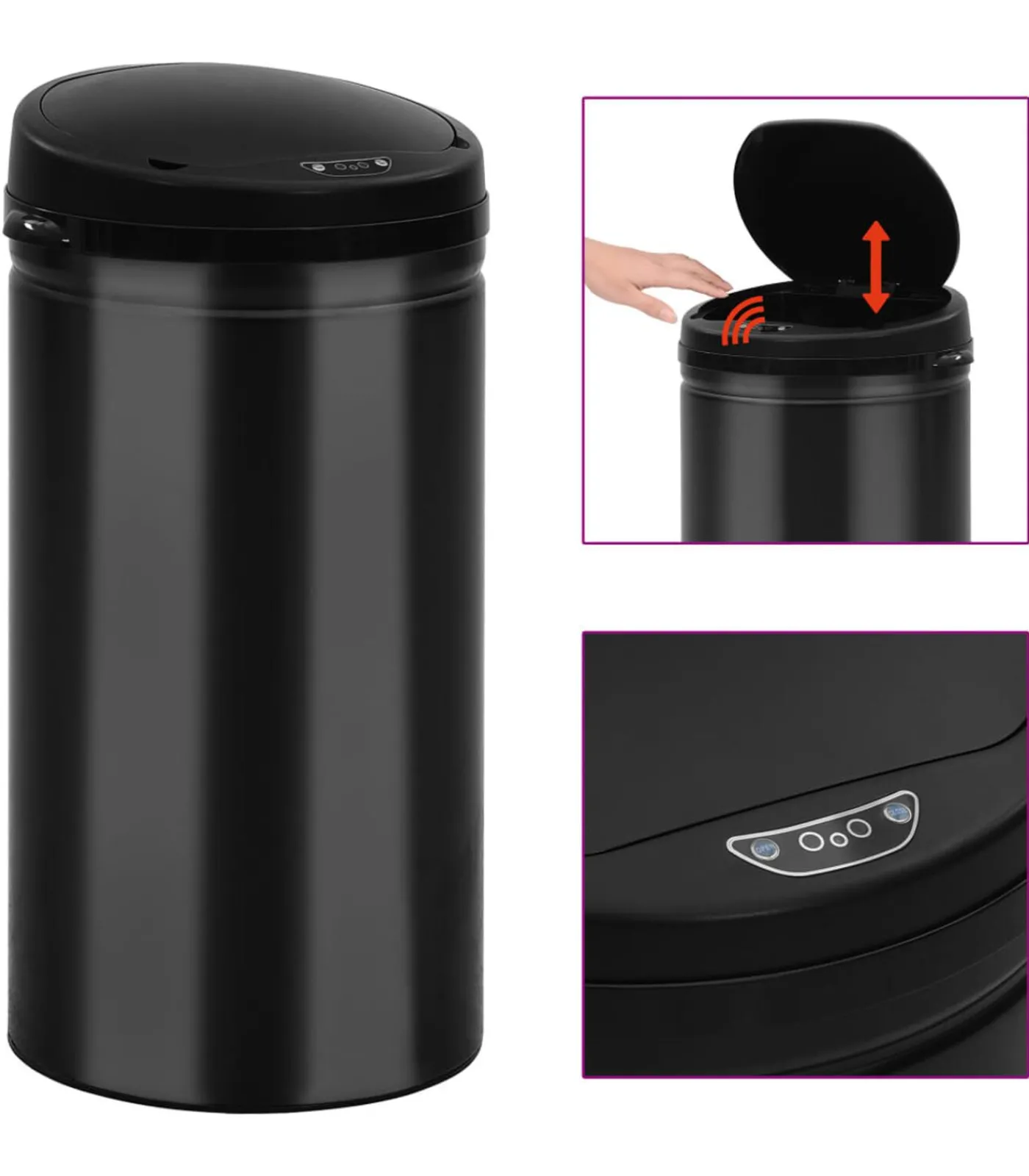 Outlet Prullenbak met automatische sensor 50 L koolstofstaal zwart Manden En Bakken