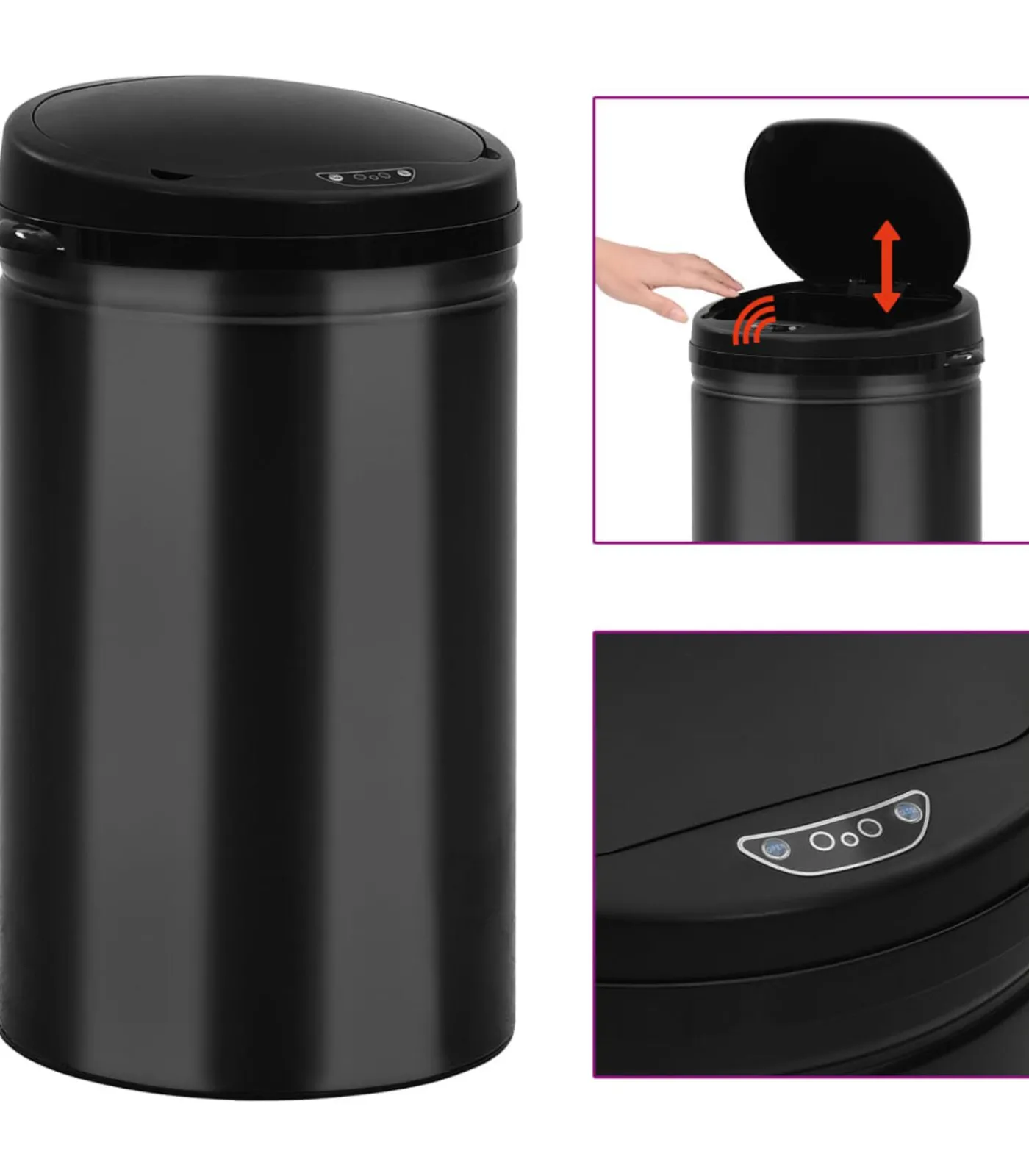 Prullenbak met automatische sensor 40 L koolstofstaal zwart Manden En Bakken