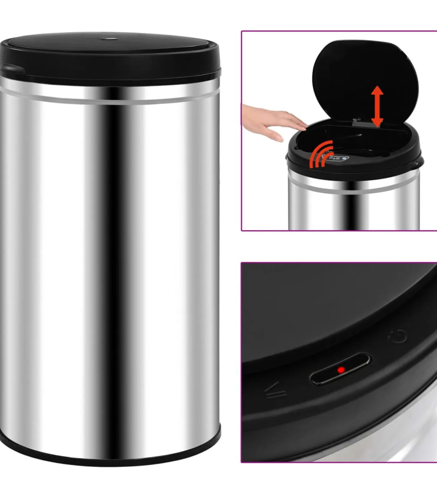 Hot Prullenbak met automatische sensor 60 L roestvrij staal Manden En Bakken