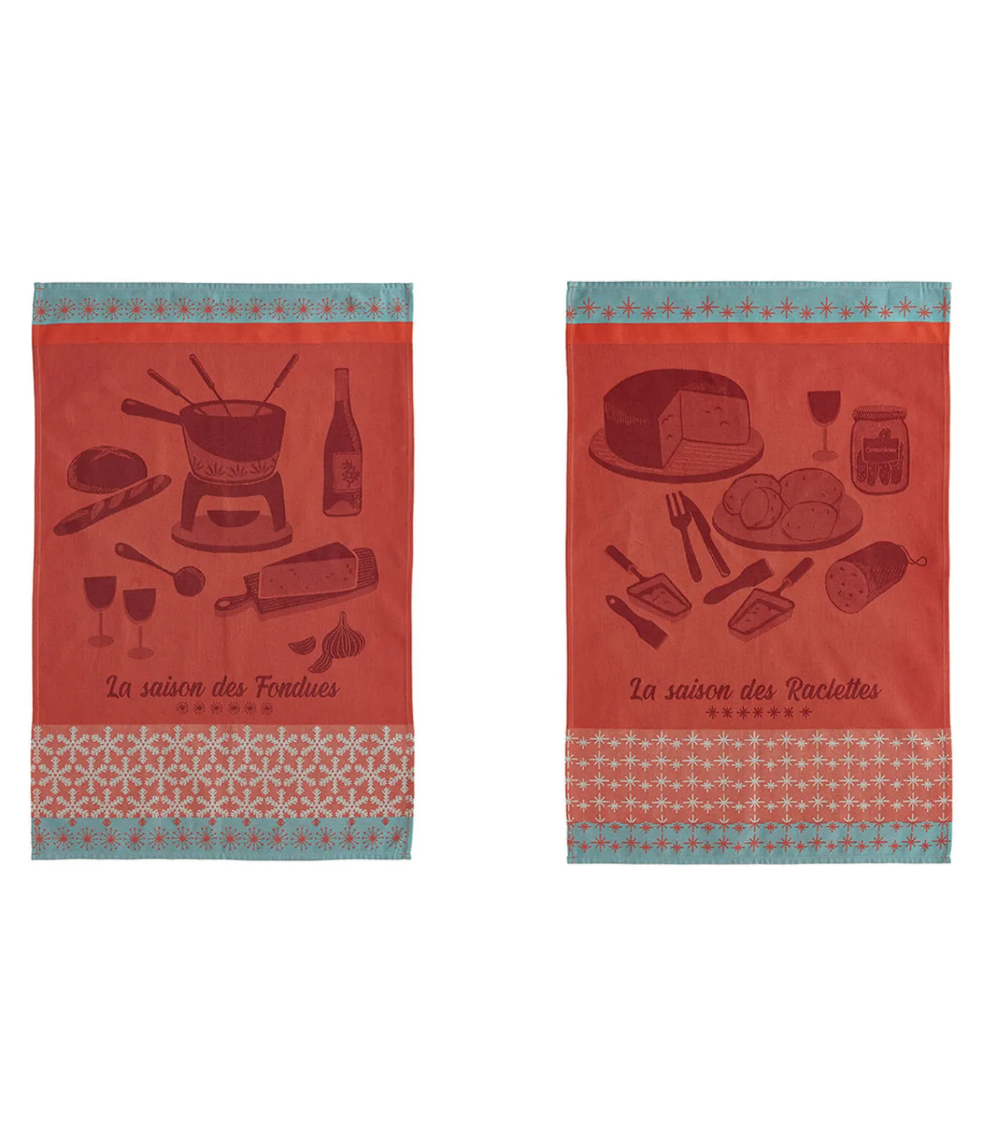 Clearance Raclette et fondue - Set van 2 theedoeken van puur katoenen jacquard 50x75cm Keuken- & Tafellinnen