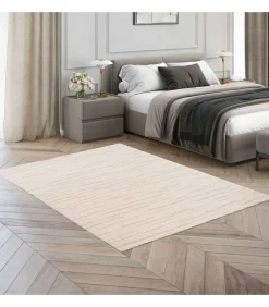 Outlet Rechthoekig laagpolig vloerkleed in effen ecru patroon 120 x 170 cm Tapijten