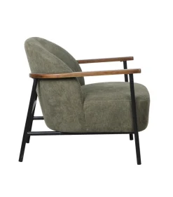 Outlet Relaxfauteuil in staal, hout en donkergroene stof Zetels