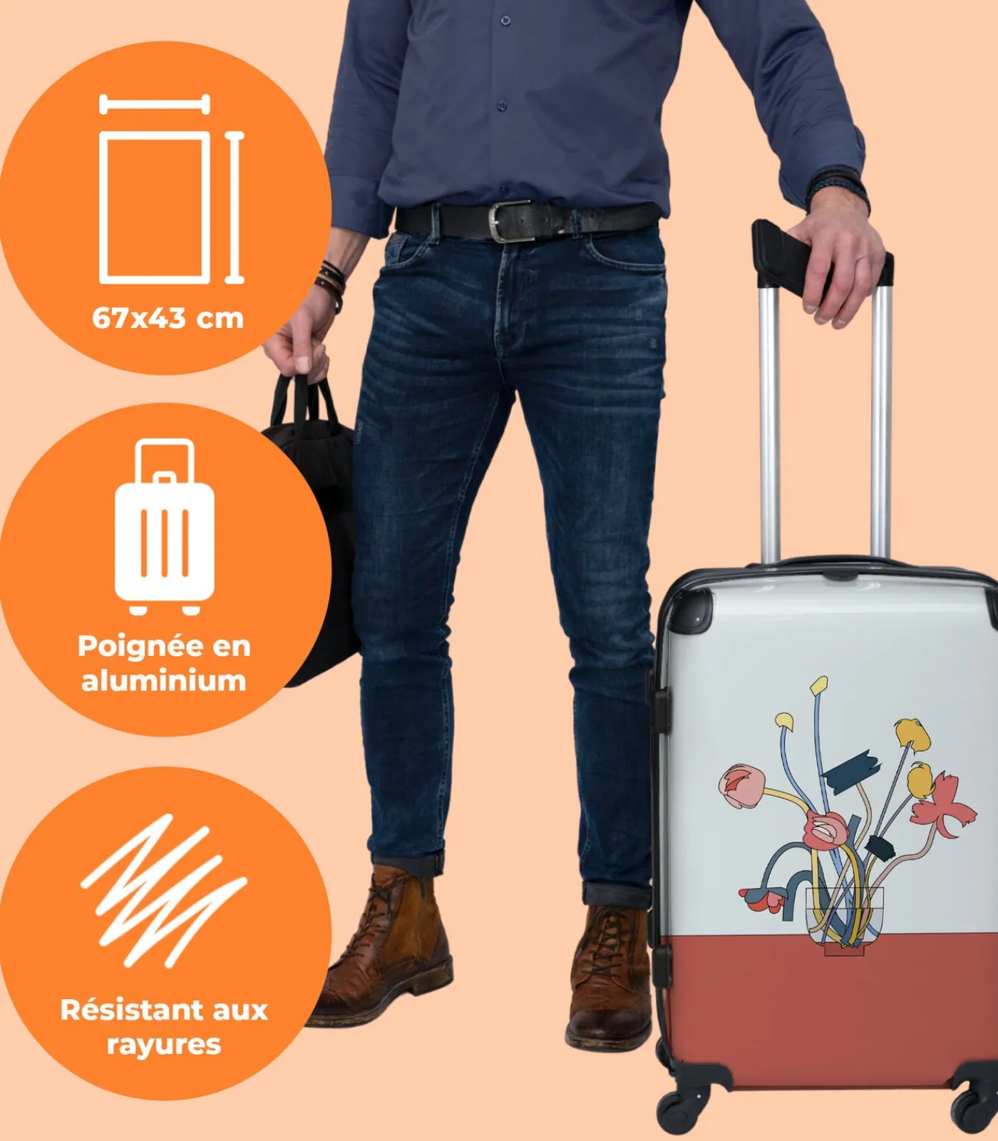 Ruimbagage koffer met 4 wielen en TSA slot (Planten - Abstract - Vaas) Trolleys