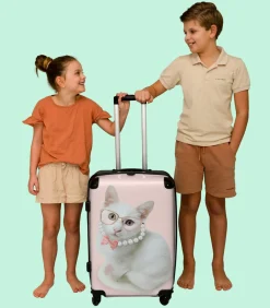 Hot Ruimbagage koffer met 4 wielen en TSA slot (Kat - Parels - Bril - Roze) Trolleys