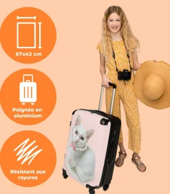 Hot Ruimbagage koffer met 4 wielen en TSA slot (Kat - Parels - Bril - Roze) Trolleys