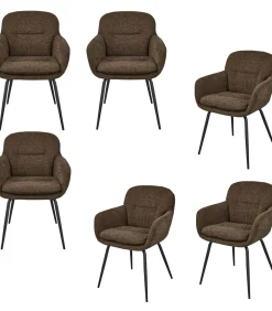 Best Runa Eetkamerstoelen - Polyester - Warm Bruin - Set van 6 Stoelen