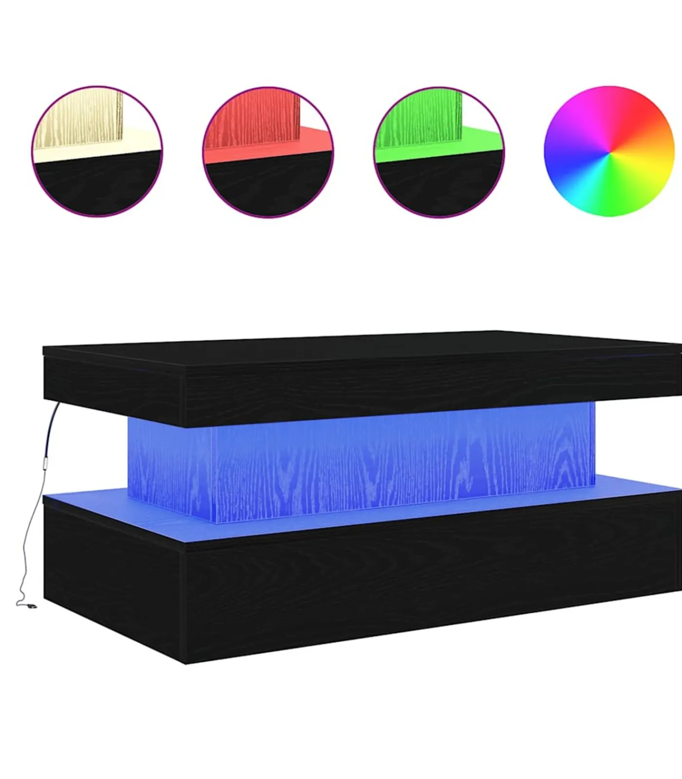 Online Salontafel met LED-verlichting 90x50x40 cm zwart eiken Tafels