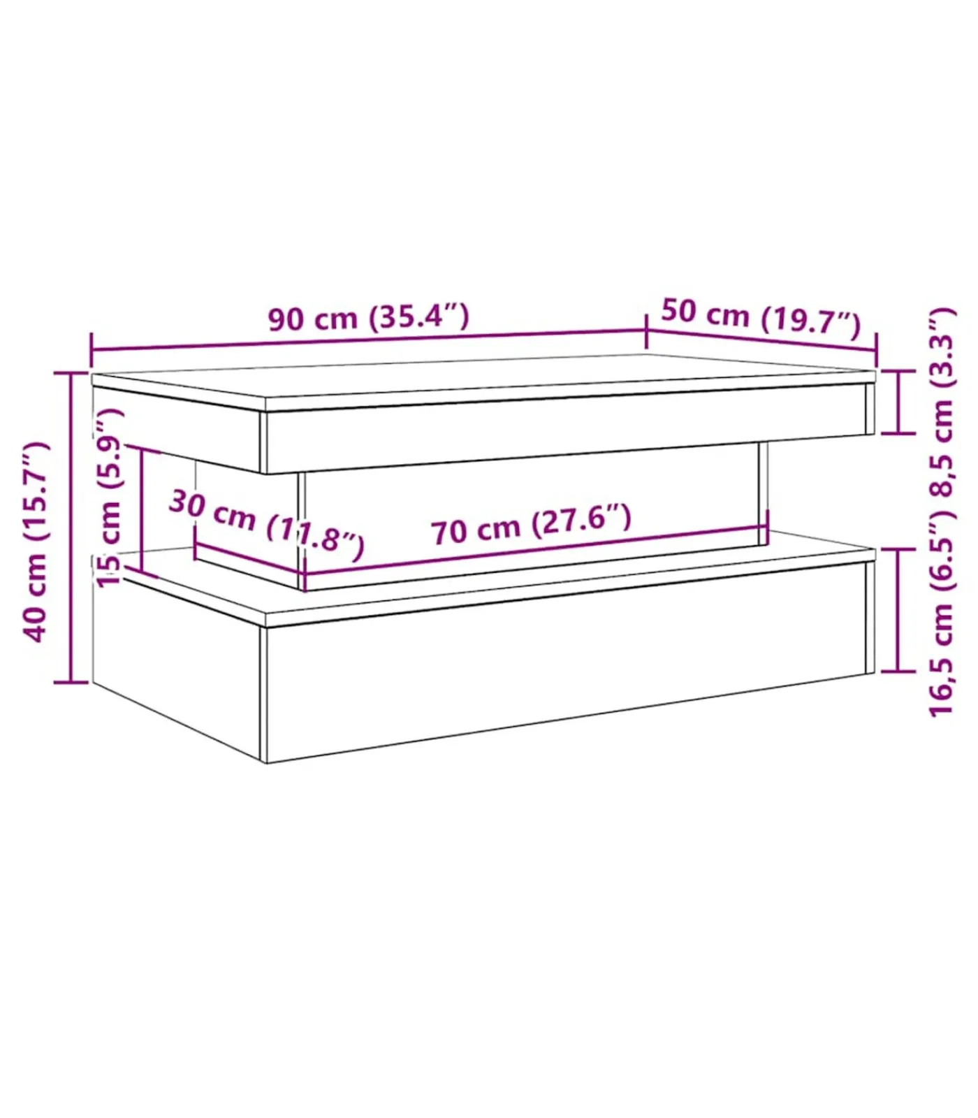 Online Salontafel met LED-verlichting 90x50x40 cm zwart eiken Tafels