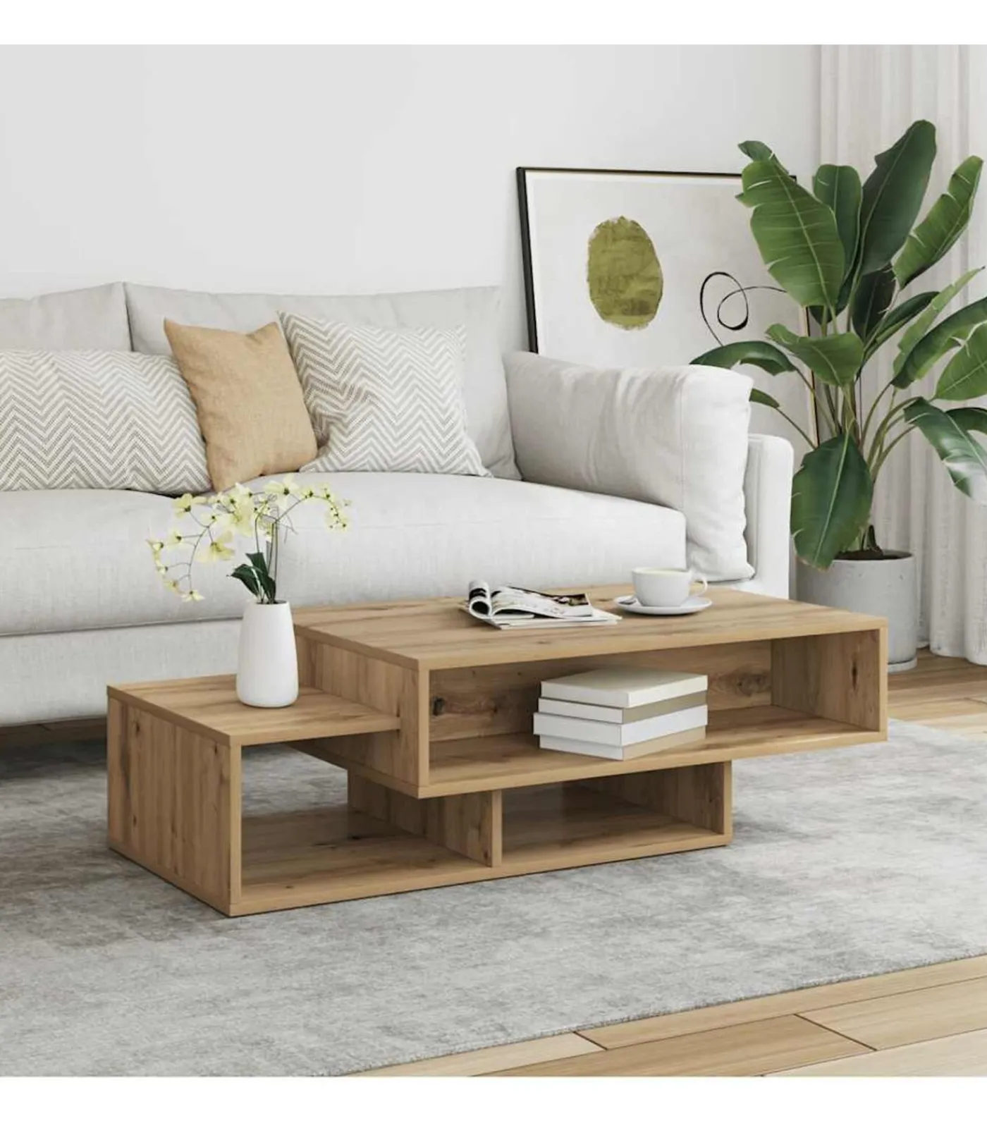 Salontafel 105x55x32 cm bewerkt hout artisanaal eikenkleurig Tafels