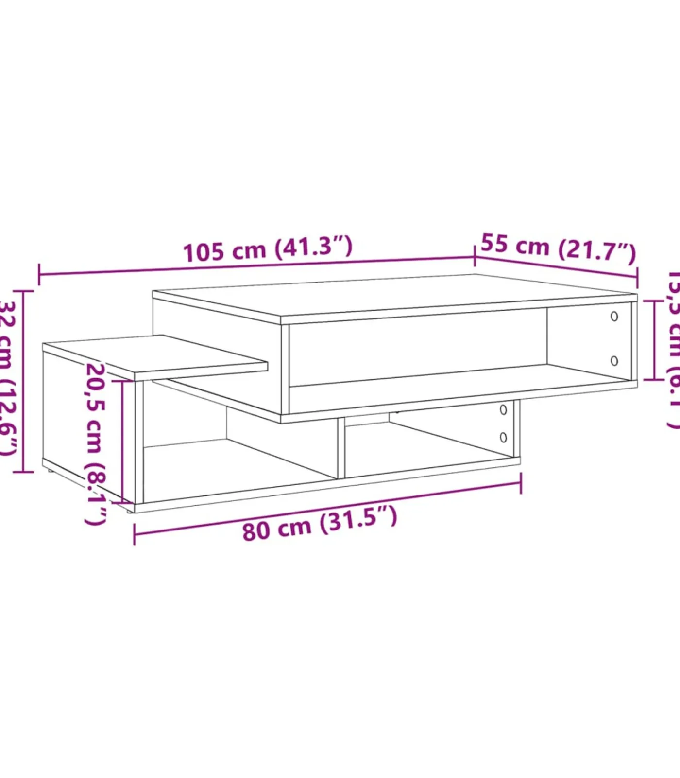 Salontafel 105x55x32 cm bewerkt hout artisanaal eikenkleurig Tafels