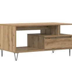 Best Salontafel 90x49x45 cm bewerkt hout artisanaal eikenkleurig Tafels