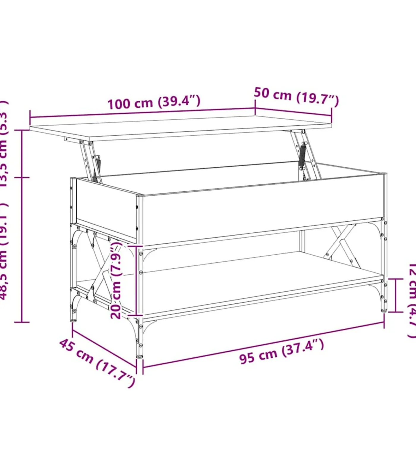Hot Salontafel 100x50x50 cm bewerkt hout en metaal gerookt eiken Tafels