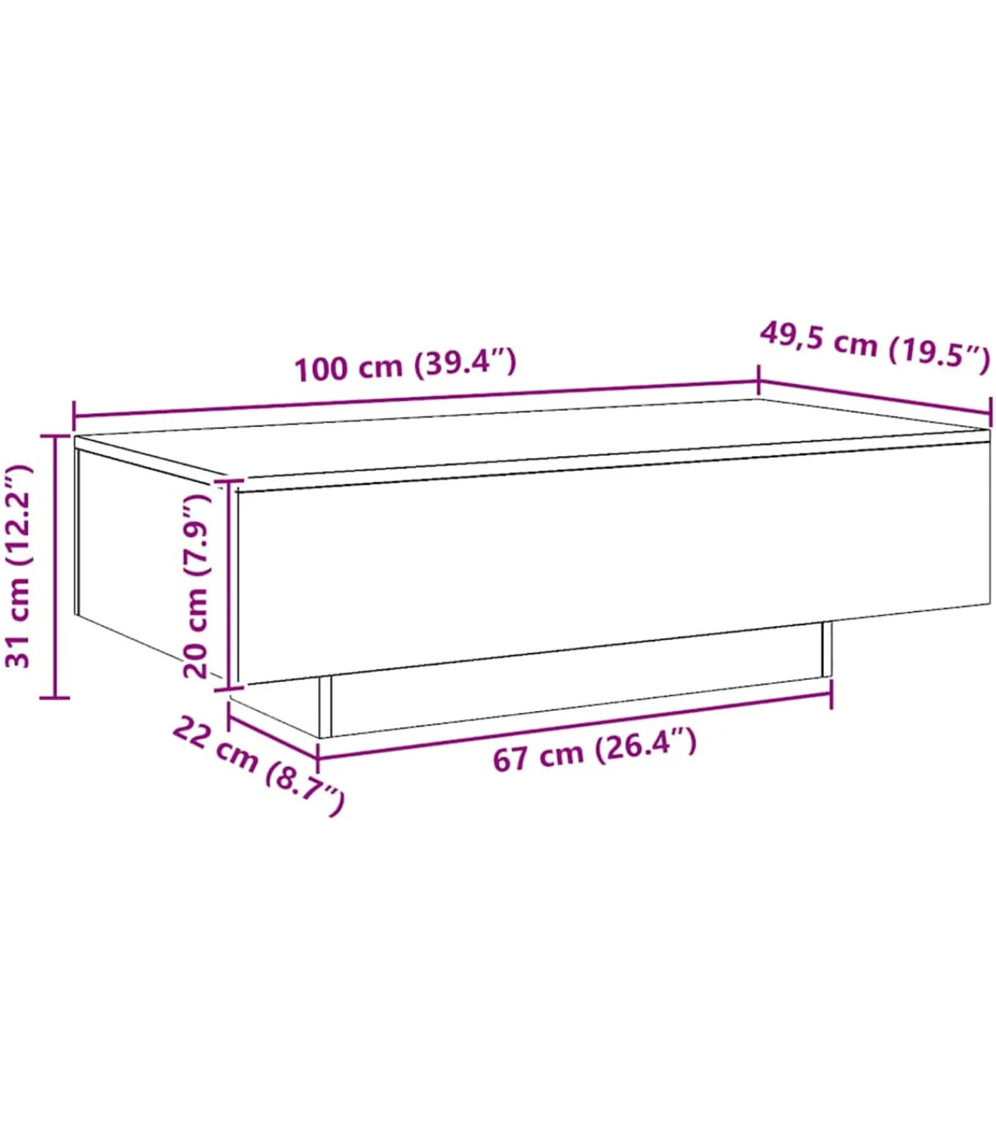 New Salontafel 100x49,5x31 cm bewerkt hout artisanaal eikenkleur Tafels