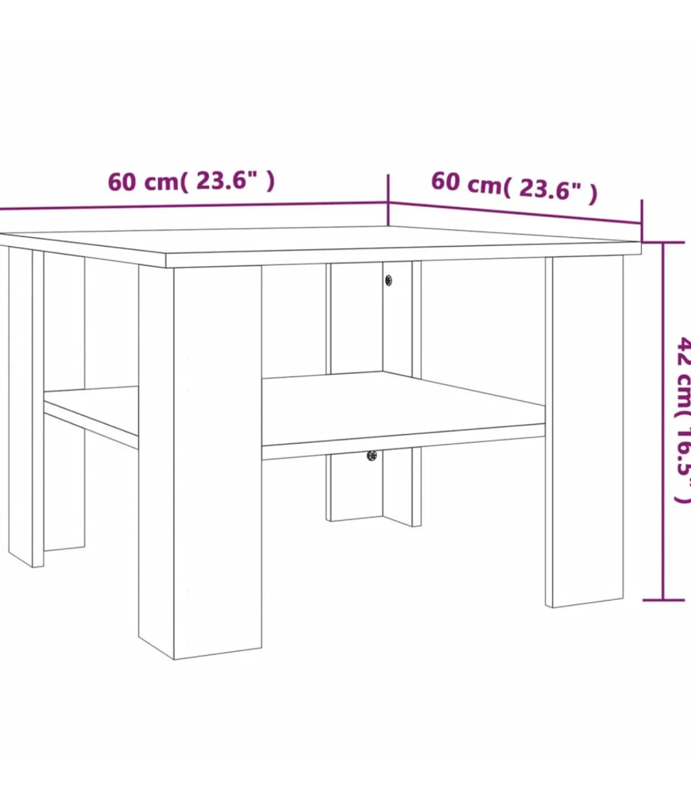 Hot Salontafel 60x60x42 cm bewerkt hout bruin eikenkleur Tafels