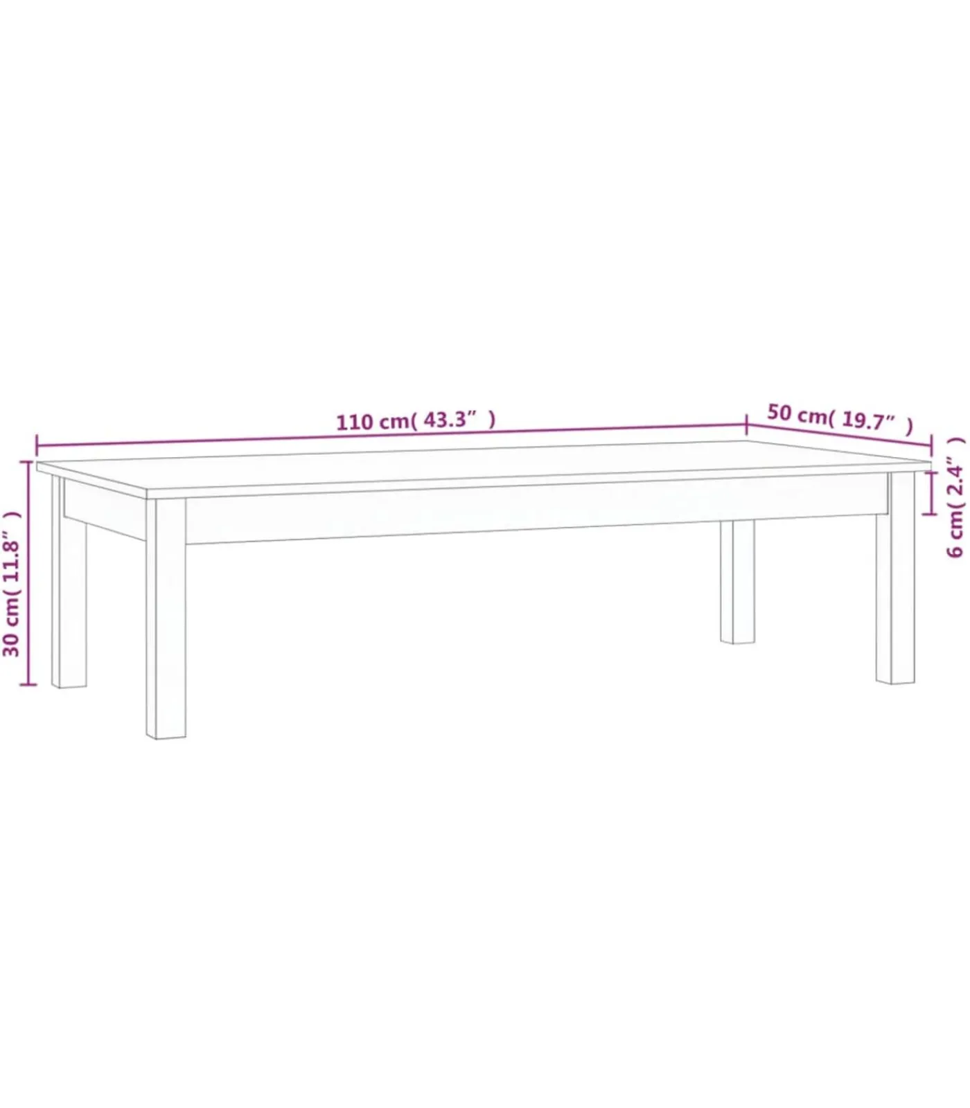 Salontafel 110x50x30 cm massief grenenhout wit Tafels