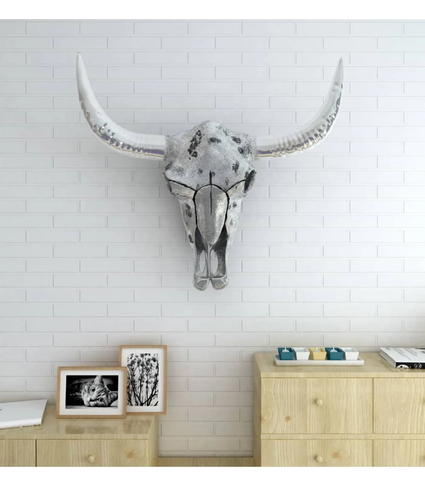 Schedel muurdecoratie aluminium zilver Decoratie