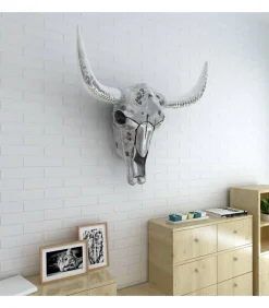 Schedel muurdecoratie aluminium zilver Decoratie