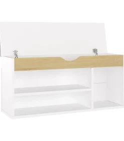 Hot Schoenenbank en kussen 104x30x49 cm hout wit sonoma eiken Organiseren