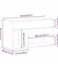 New Schoenenbank met plank Zwart eiken 80 x 30 x 45 cm Bewerkt hout Organiseren