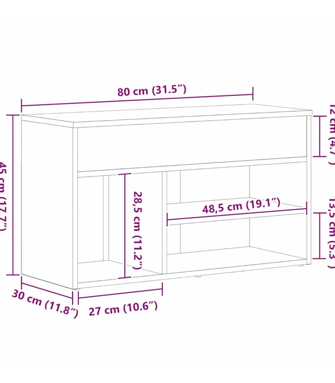New Schoenenbank met plank Zwart eiken 80 x 30 x 45 cm Bewerkt hout Organiseren