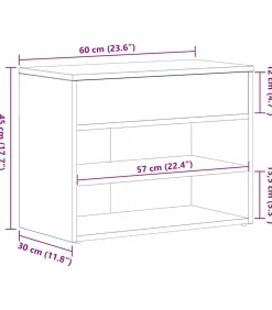 Hot Schoenenbank met plank Zwart eiken 60 x 30 x 45 cm Bewerkt hout Organiseren