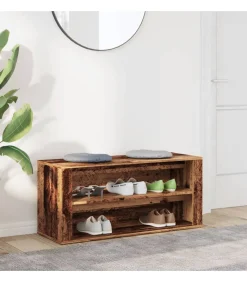 Clearance Schoenenbank 100x35x45 cm bewerkt hout oud houtkleurig Organiseren