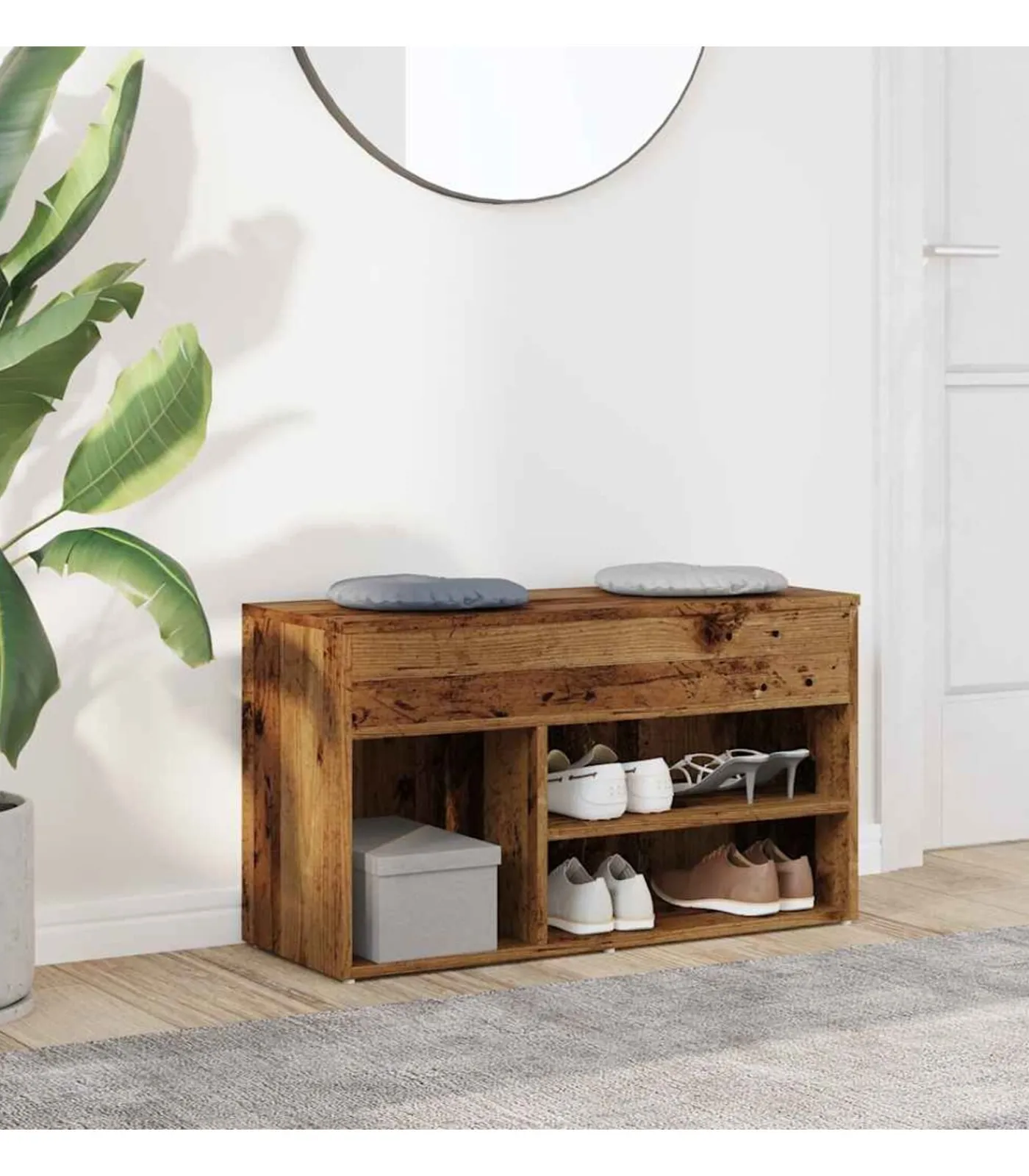 New Schoenenbank 80x30x45 cm bewerkt hout oud houtkleurig Organiseren