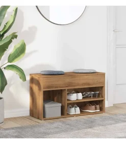Discount Schoenenbankje 80x30x45 cm bewerkt hout artisanaal eikenkleur Organiseren