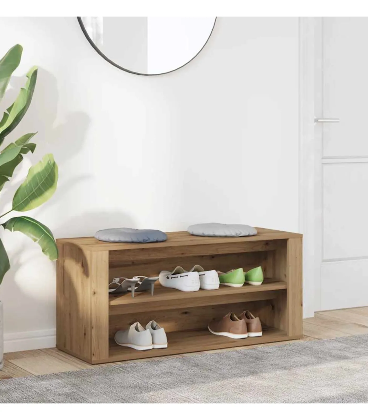 New Schoenenbankje 100x35x45 cm bewerkt hout artisanaal eikenkleur Organiseren