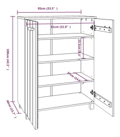 Hot Schoenenkast HAMAR 85x40x108 cm massief grenenhout honingbruin Organiseren
