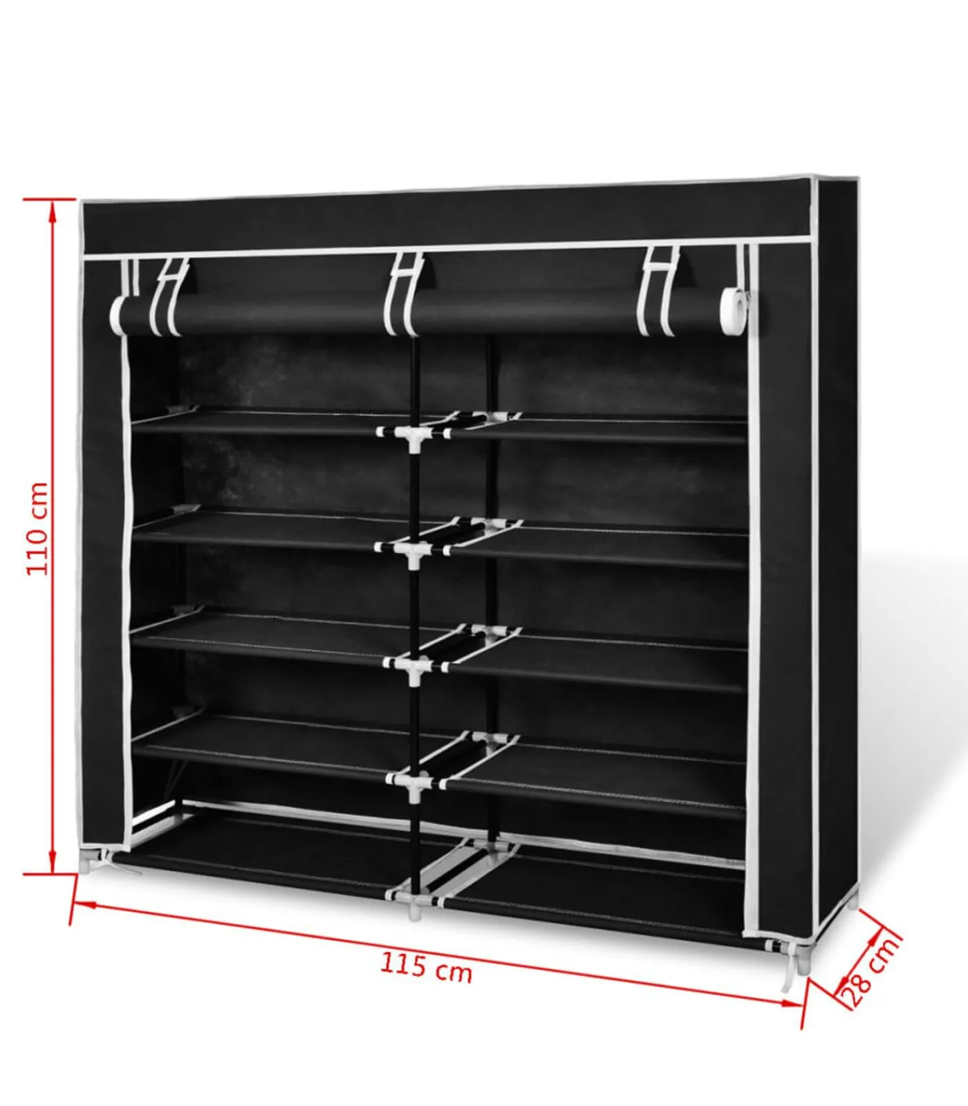 Hot Schoenenkast met hoes 115x28x110 stof zwart Organiseren