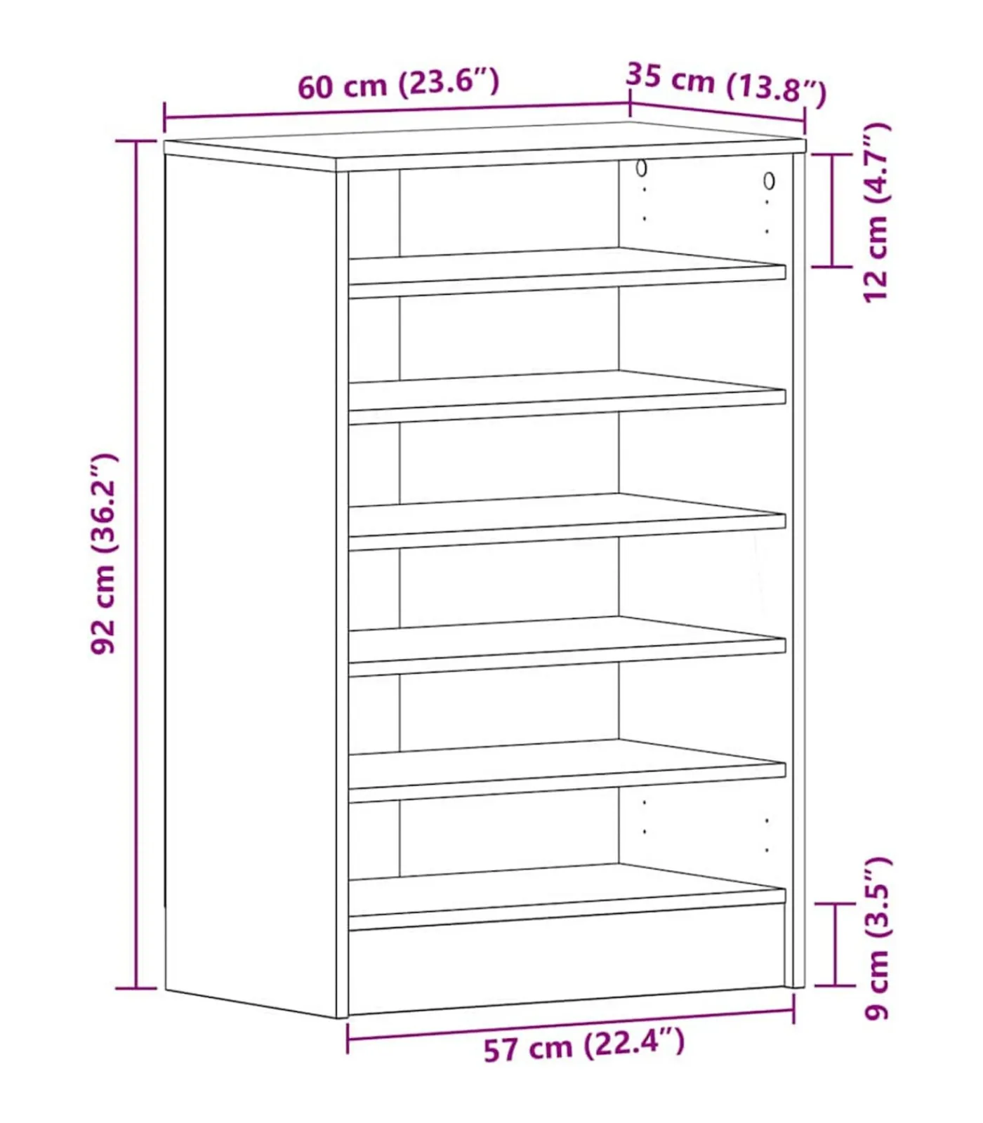 New Schoenenkast met plank Zwart eiken 60 x 35 x 92 cm Bewerkt hout Organiseren