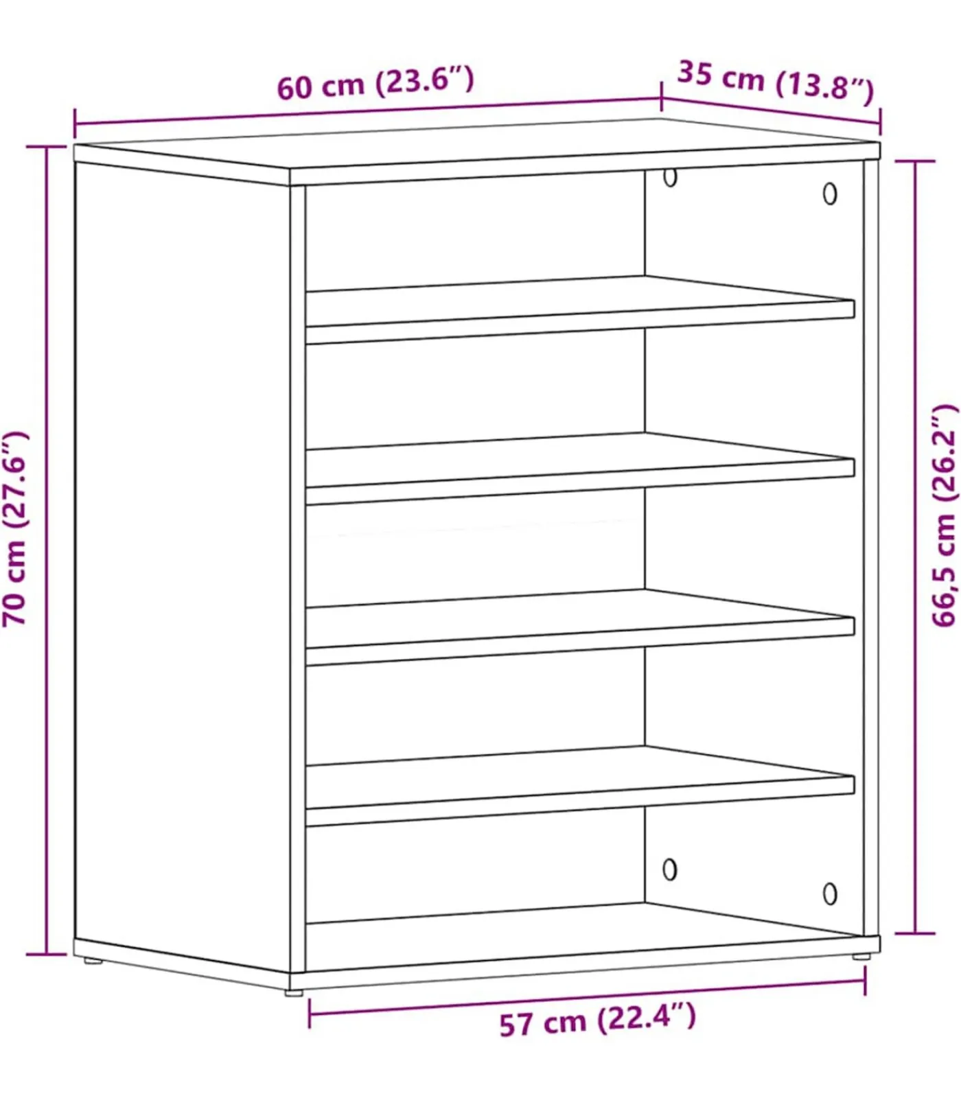 Online Schoenenkast met plank Zwart eiken 60 x 35 x 70 cm Bewerkt hout Organiseren