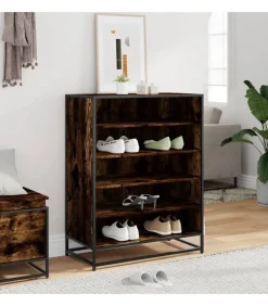New Schoenenkast 75x38x97,5 cm bewerkt hout en metaal gerookt eiken Organiseren