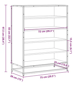 New Schoenenkast 75x38x97,5 cm bewerkt hout en metaal gerookt eiken Organiseren