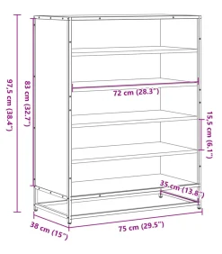 Sale Schoenenkast 75x38x97,5 cm bewerkt hout en metaal bruin eiken Organiseren