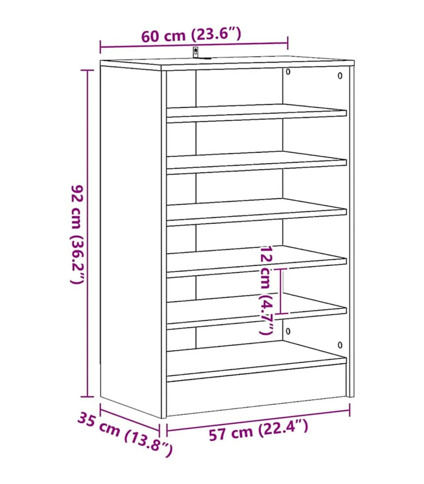 Clearance Schoenenkast 60x35x92 cm bewerkt hout sonoma eikenkleurig Organiseren