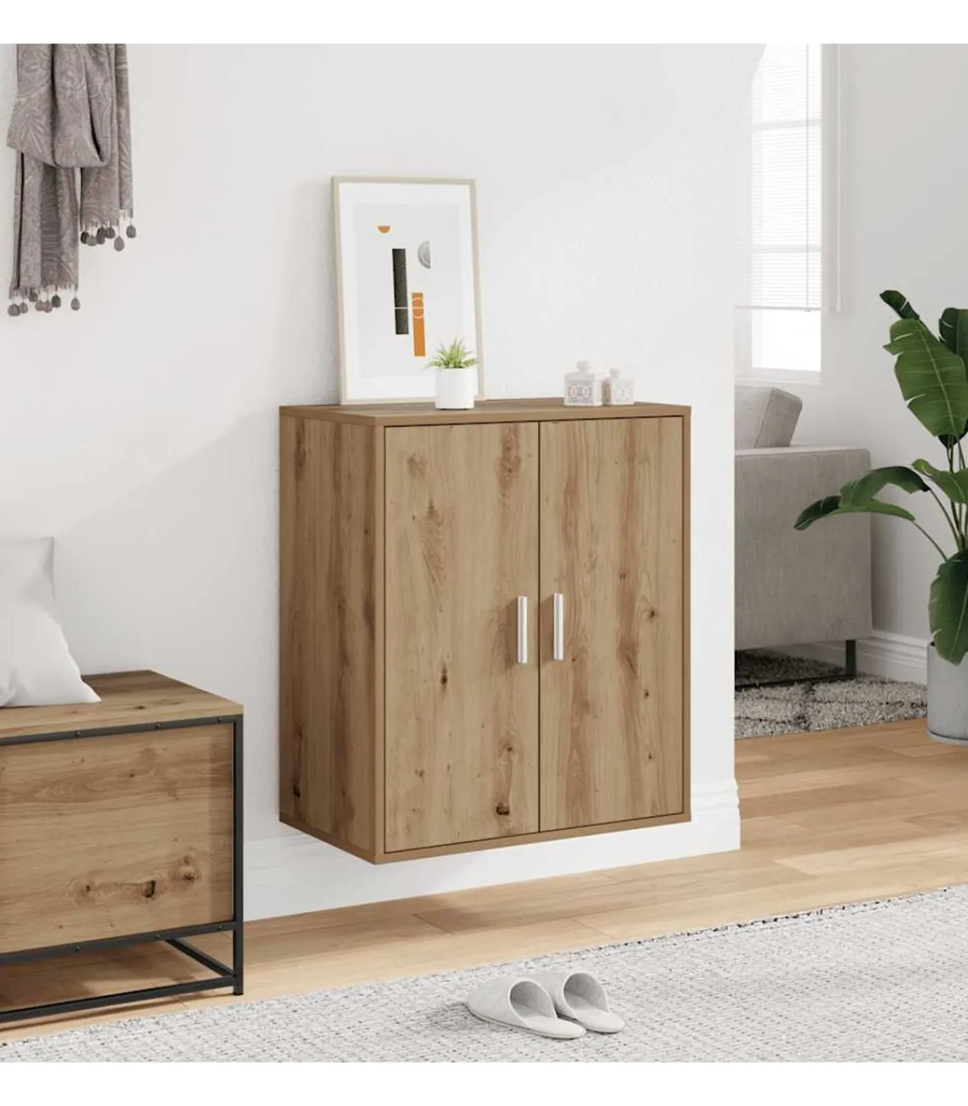 Online Schoenenkast 60x35x70 cm bewerkt hout artisanaal eikenkleur Organiseren