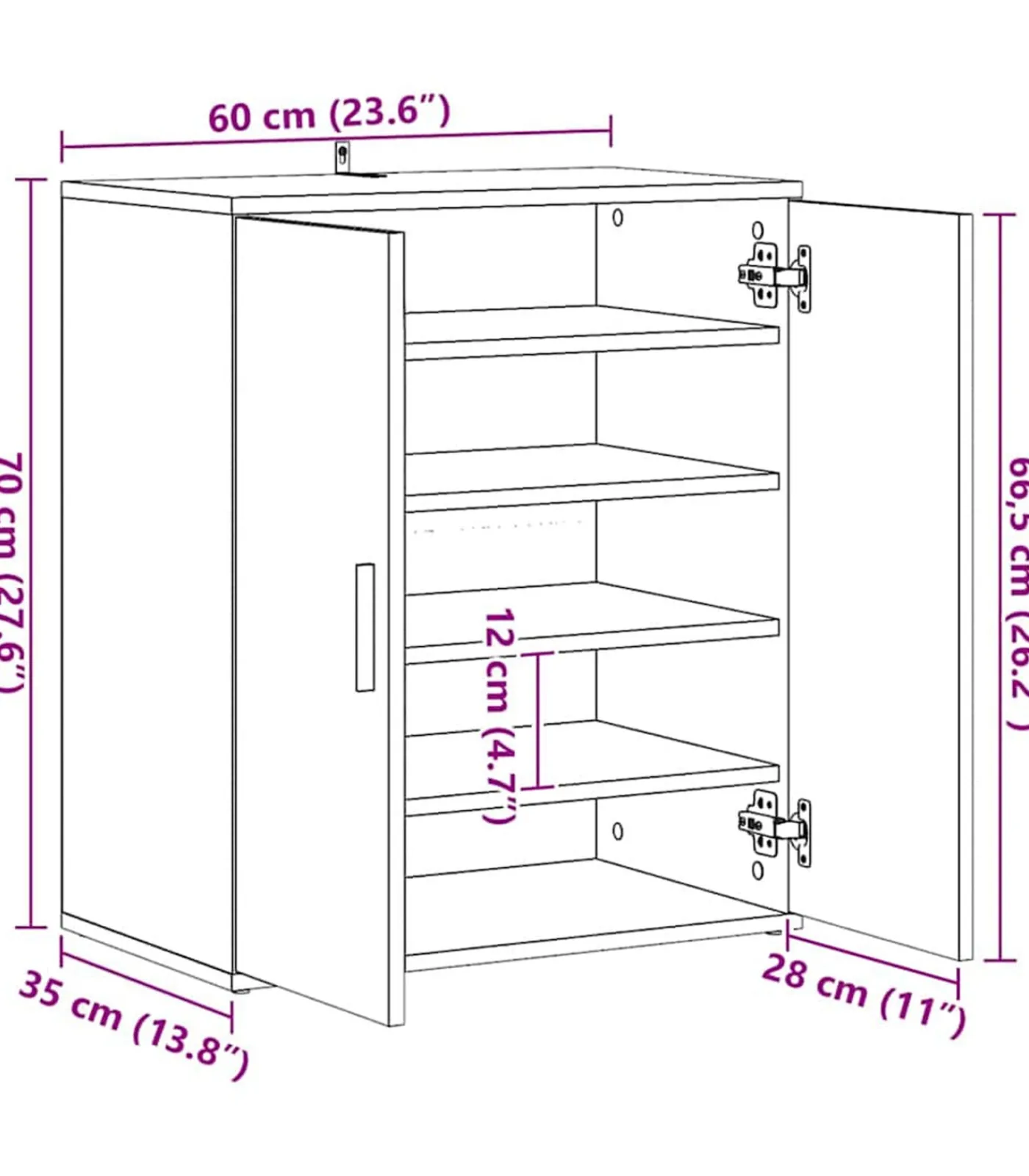 Online Schoenenkast 60x35x70 cm bewerkt hout artisanaal eikenkleur Organiseren