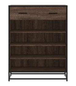 New Schoenenkast 75x38x97,5 cm bewerkt hout en metaal bruin eiken Organiseren