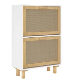 New Schoenenkast 52x25x80 cm bewerkt hout en natuurlijk rattan wit Organiseren